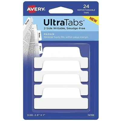 Afbeelding van AVERY Zweckform Art. 74789 zelfklevende strips transparant/wit (24 notities, 63,5 x 25,4 mm, beschrijfbare index tabs folie, verwijderbare plakbriefjes, page markers, sticky notes