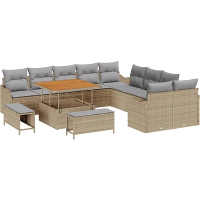 Afbeelding van vidaXL 13 delige Tuin Sofa Set met Kussens Beige Poly Rattan Acacia