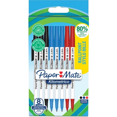 Afbeelding van Balpen Paper Mate Kilometrico Recycled assorti medium blister à 8 stuks