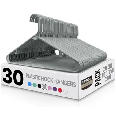 Afbeelding van Utopia Home Plastic hangers 30 stuks kledinghanger met haken duurzame en ruimtebesparende kleerhanger zware grijze voor jassen, broeken, jurk, enz.