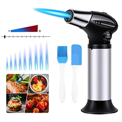 Afbeelding van Blow Torch, Professionele Keuken Koken Torch met Veiligheidsslot, Verstelbare Vlam Hervulbare Mini Aansteker, voor Ambachten BBQ Bakken Brulee Creme DIY Solderen (Butaan Gas Niet Inbegrepen)