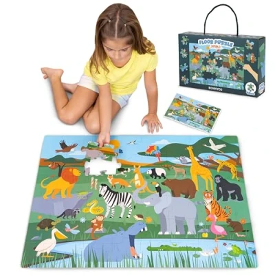 Afbeelding van Reuze Vloerpuzzel voor Kinderen 48 Stuks BONNYCO Jungle Dieren Grote Puzzelstukken 2 3 4 5 6 7 8 Jaar Speelgoed Cadeaus Jongens Meisjes, Verjaardag Kerstcadeau