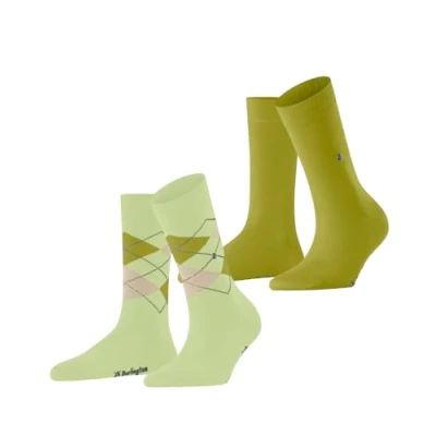 Afbeelding van Burlington Dames Sokken Everyday Mix Multipack W So katoen gedessineerd 2 paar, Groen Lemon 7498, 36 41