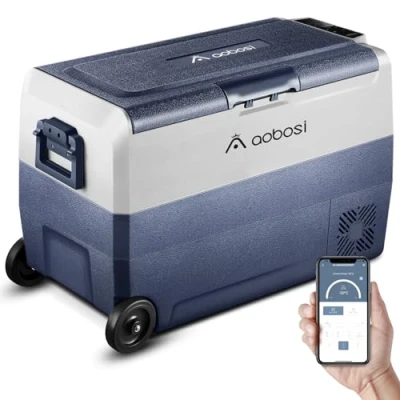 Afbeelding van AAOBOSI Compressor koelbox, 50 liter, koelbox auto met wifi app bediening, 12/24 V en 100 240 V, elektrische tot 20 C, voor auto, vrachtwagen, boot, camper, camping