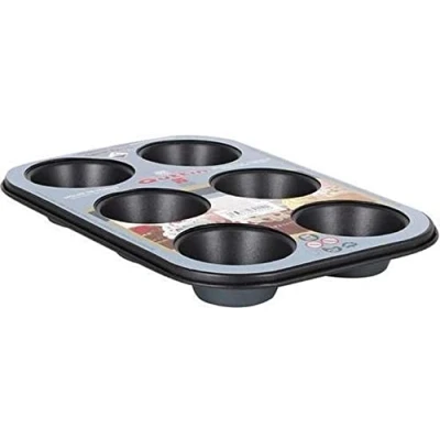 Afbeelding van Quttin bakplaat muffins voor 6 porties zwart 26,5 x 18,5 3 cm