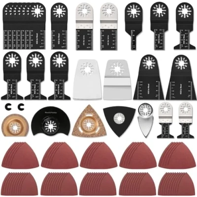 Afbeelding van GUHAOOL zaagbladenset, 110 delige multitool accessoireset, oscillerende accessoireset,oscillerende zaagblad accessoireset,universele snelwissel zaagbladen voor hout,metaal,spijker