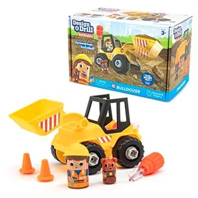 Afbeelding van Learning Resources Design &amp; Drill Bolt Buddies bulldozer, speelgoed met beweegbare bulldozer en schroevendraaier, STEM voor peuters kleuters, leeftijd 3+