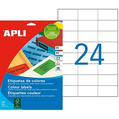 Afbeelding van Apli Gekleurde etiketten ft 70 x 37 mm (b h), blauw, 480 stuks, 24 p