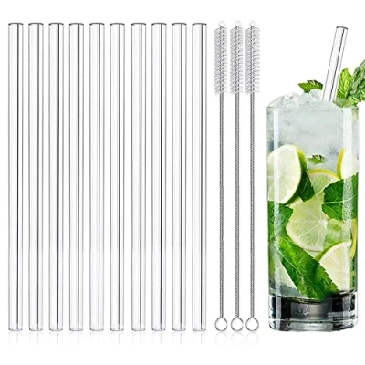 Afbeelding van 10 x lange glazen rietjes, 15 cm, vaatwasmachinebestendig