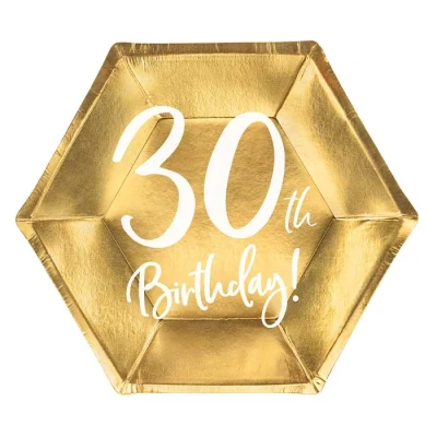 Afbeelding van Partydeco Borden 30th birthday goud (6 stuks)