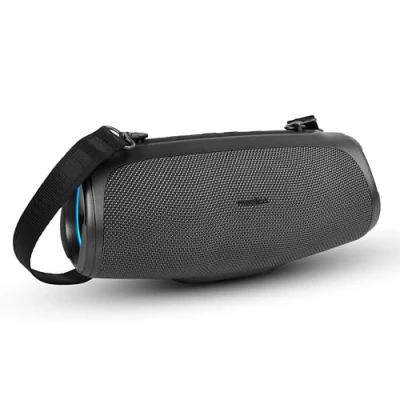 Afbeelding van MEDION P61746 draagbare Bluetooth luidspreker (oplaadbare batterij, bass boost, RGB lichteffecten, IPX7 waterbescherming &amp; robuust, geïntegreerde powerbank, 2x 15 W RMS) Antraciet