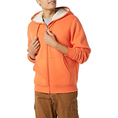 Afbeelding van Amazon Essentials Men&#039;s met sherpa gevoerde fleecetrui capuchon en volledige ritssluiting, Oranje, S