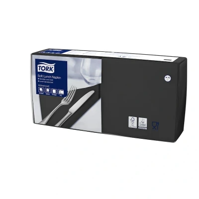 Afbeelding van Tork Soft Lunchservet 33x33cm 3 laags 1/4 vouw Zwart 477864