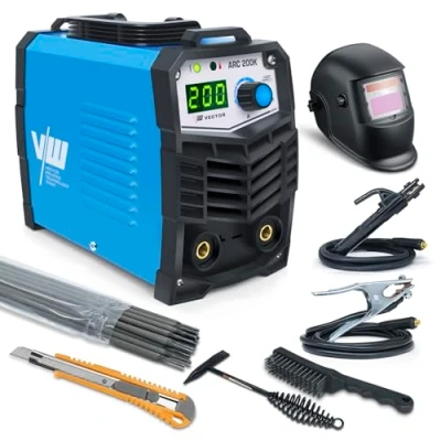 Afbeelding van Vector MMA Elektrodenlasapparaat, 200 A, inverter, elektrodelasapparaat, 230 V, set met lashelm, slakkenhamer, borstel, 10 elektroden