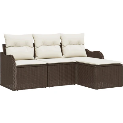 Afbeelding van vidaXL 4 Delige Tuin Sofaset met Kussens Bruin Poly Rattan