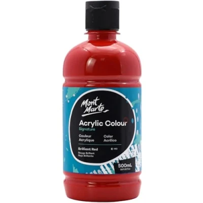 Afbeelding van MONT MARTE Signature briljante rode acrylverf, 500 ml, semi matte afwerking, geschikt voor canvas, hout, stof, leer, karton, papier, MDF en ambachten