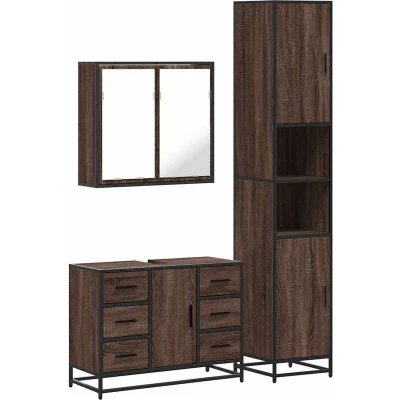 Afbeelding van vidaXL 4 delige Badkamermeubelset bewerkt hout bruin eikenkleur, badkamerkast, toiletopbergkast, badkameropbergkast, badkast
