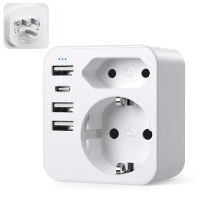 Afbeelding van USA adapterstekker, reisadapter met 3 USB 1 C (3,4 A), adapter Duitsland stekker, stekkeradapter, stroomadapter reisstekker voor Amerika, Canada, Mexico, Thailand, wandlader