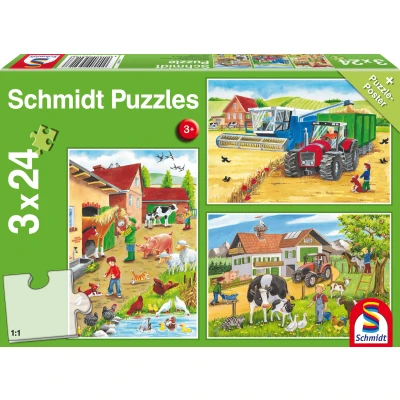 Afbeelding van Schmidt 3 in 1 Puzzel Op De Boerderij Junior Karton Groen