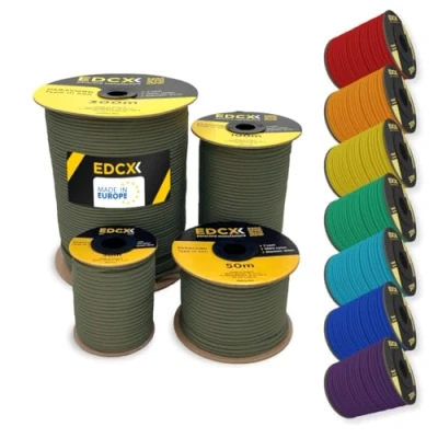 Afbeelding van EDCX 4mm Nylon Paracord 550 100m (330 voet) Type III, 100% Touw, 7 Strand Touw in Effen Kleuren (Army Green, 100 m)