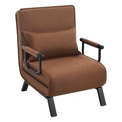Afbeelding van WOLTU Convertible Relax Relaxstoel, 3 in 1 slaapbank, met rugleuning 5 standen verstelbaar, afneembaar kussen, gevoerde zitting, armleuningen, bruin