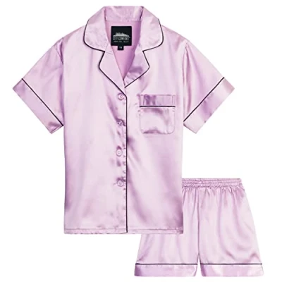 Afbeelding van CityComfort Meisjes Pyjama Set, Satijnen Korte PJ&#039;s voor Zomer Tieners Leeftijd 7 14 (Lila, 9 10 Jaar)