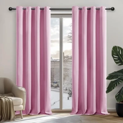 Afbeelding van Deconovo Verduisterende Gordijnen, Roze, Thermische Verduisteringsgordijn met Ringen voor Kinderen Kamer, Kant en Klaar, 132x183 cm (B x H), 2 stuks