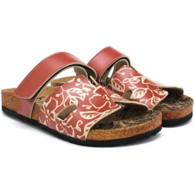 Afbeelding van GOBY Rood Bloemen Patroon Slippers Sandalen Hoge kwaliteit Handmade Maat 36