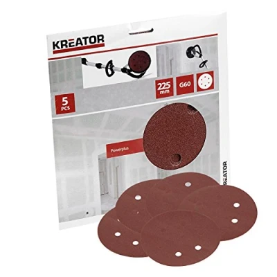 Afbeelding van Kreator schuurpapier gipsplaat rond t.b.v. langnek velcro Ø 225mm k60 set van 5 stuks (KRT232004)