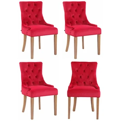 Afbeelding van CLP Aberdeen Set van 4 eetkamerstoelen Zonder armleuning Hout Fluweel rood antiek licht