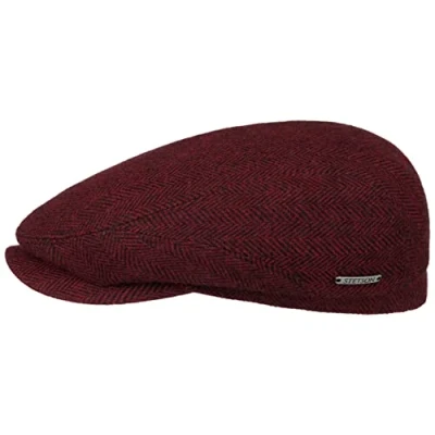 Afbeelding van Stetson Belfast Flatcap, platte pet, voor heren, wol, visgraatdessin, met binnenvoering van katoen, herfst/winter, donkerrood, 58