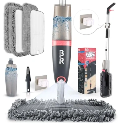 Afbeelding van Sproeibezem voor vloerreiniging met 4 wasbare pads, vochtige en droge microvezelbezem 800 ml navulbare fles keuken, parket, laminaat, keramische tegels,