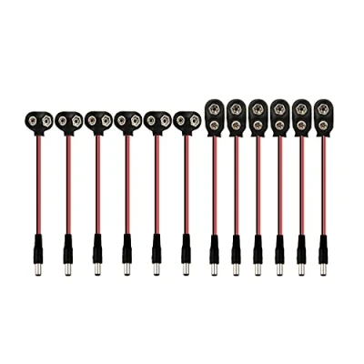 Afbeelding van SENZEAL 12 stuks 9V I &amp; T type batterijconnectoren met 2,1 x 5,5 mm DC stekker batterijhouder clip
