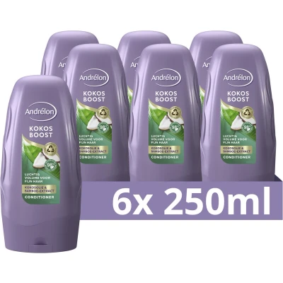 Afbeelding van Andrélon Kokos Boost conditioner 6 x 250 ml voordeelverpakking