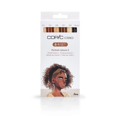 Afbeelding van COPIC Ciao Marker Set portretkleuren met 5 markers en Multiliner 0,3 mm, voor schetsen, strips scrapbooking