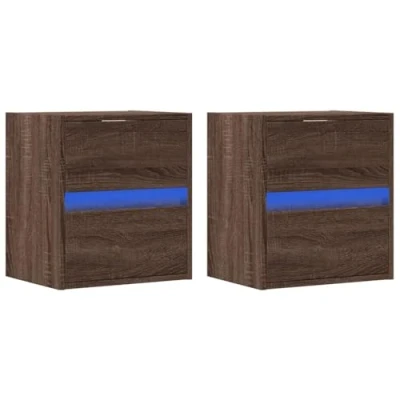 Afbeelding van vidaXL Nachtkastjes met LED&#039;s 2 st wandgemonteerd bruin eikenkleur