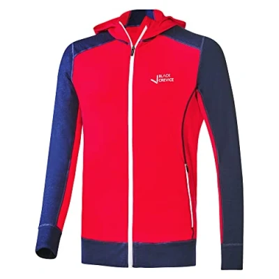 Afbeelding van Black Crevice merino herenjack met capuchon, hoogwaardige jas, jas voor heren van 70% merinowol en 30% polyester, temperatuurregulerende hoodie, trui, mulesingvrij, Steel Blue /