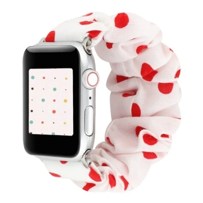 Afbeelding van Apple Watch Elastisch scrunchie nylon bandje Rode stippen Geschikt voor 38mm / 40mm 41mm
