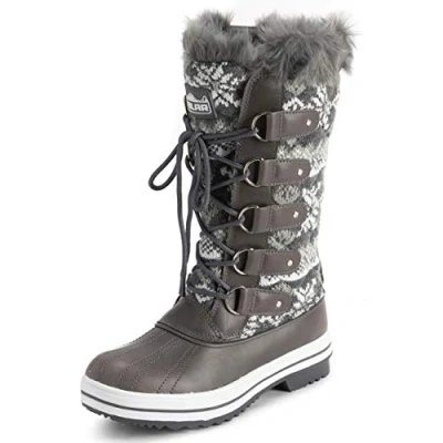 Afbeelding van Polar dames gewatteerde lange sneeuw waterdichte winter nepbont duurzame rubberen zool outdoor regenlaarzen grijs cardy UK6 / EU39 YC0627