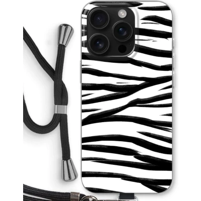 Afbeelding van Case Company® hoesje met Koord geschikt voor iPhone 16 Pro Zebra pattern Telefoonhoesje Zwart Bescherming aan alle Kanten en Over de Schermrand