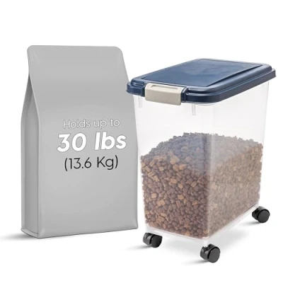 Afbeelding van Iris Ohyama, Knabbelbox, Hermetisch gesloten BPA vrije kunststof (PP) voedselcontainer met wieltjes, 35L, MP 8, Blauwgrijs