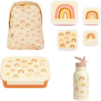 Afbeelding van A Little Lovely Company Back to school set Rugzak/Drinkfles RVS/4 Snackdozen/Bentobox Regenbogen