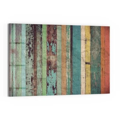 Afbeelding van DEQORI Glazen magneetbord 90 x 60 cm groot motief &quot;kleurrijke plank&quot; memobord van glas incl. magneten, pen &amp; doek voor keuken en kantoor magnetisch beschrijfbaar