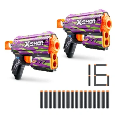 Afbeelding van X Shot Skins Flux Blaster met 16 dartpijlen Crucifer Skin (2 Pack) van ZURU, Easy Reload, Air Pocket Darttechnologie, Toy Foam voor kinderen, tieners en volwassenen