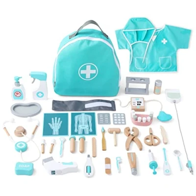Afbeelding van UMU® Deluxe Houten Dokter Speelset voor Kinderen met Stethoscoop, Bloeddrukmeter, Tandarts Instrumenten en meer, Dokterskoffer Speelgoed Rollenspellen, 36 STK Medische Kit vanaf 3, 4, 5 Jaar