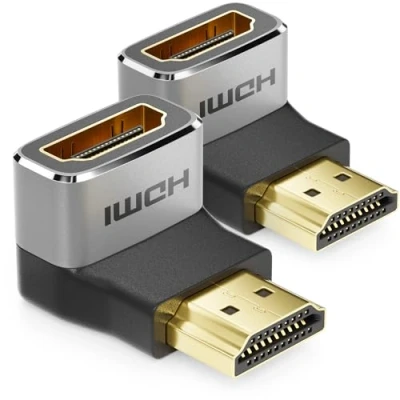 Afbeelding van deleyCON 2 Stuks HDMI Adapter Coupler Connector 8K@60Hz / 4K@120Hz UHD 7680x4320 Aluminium 2.1 ARC HDR10+ Dolby Vision VRR ALLM 48Gbps 90 Schuin Grijs Zwart