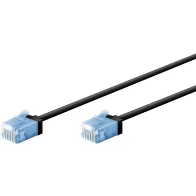 Afbeelding van goobay 74240 CAT 6A patchkabel slim/ultraflexibele RJ45 netwerkkabel U/UTP CU/dunne Ethernet kabel met korte stekkers/10 Gbit/s LSZH, knikbescherming/zwart 7,5 m