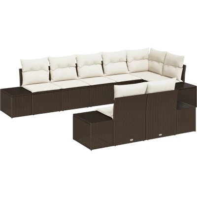 Afbeelding van vidaXL 8 delige Tuin Sofaset met Kussens Bruin Poly Rattan