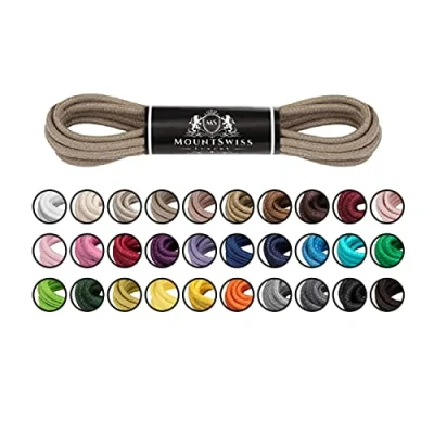Afbeelding van Mount Swiss Luxe schoenveters, waterafstotende en scheurvaste veters, rond, diameter 2 3 mm, van fijn katoen/gewaxt, kleur: olijfgroen, lengte: 110 cm