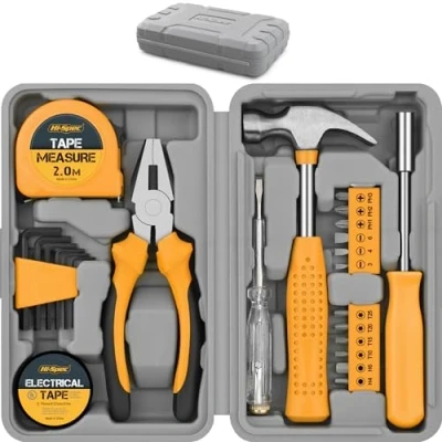 Afbeelding van Hi Spec 24 delig Geel Huishoudelijk DIY Gereedschap Kit Set. Kleine Mini Gereedschapskist met Startbasisgereedschap voor Thuis &amp; op Kantoor